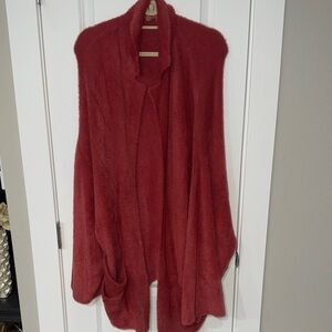 Free People Plush Open-Front Cardigan in Rust Red